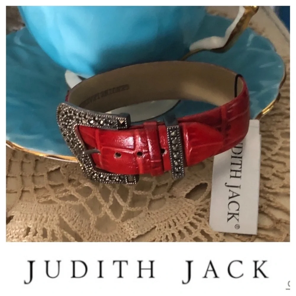 JUDITH JACK Marbleized Blue Belt Bracelet with Sterling Silver Marcasite Buckle